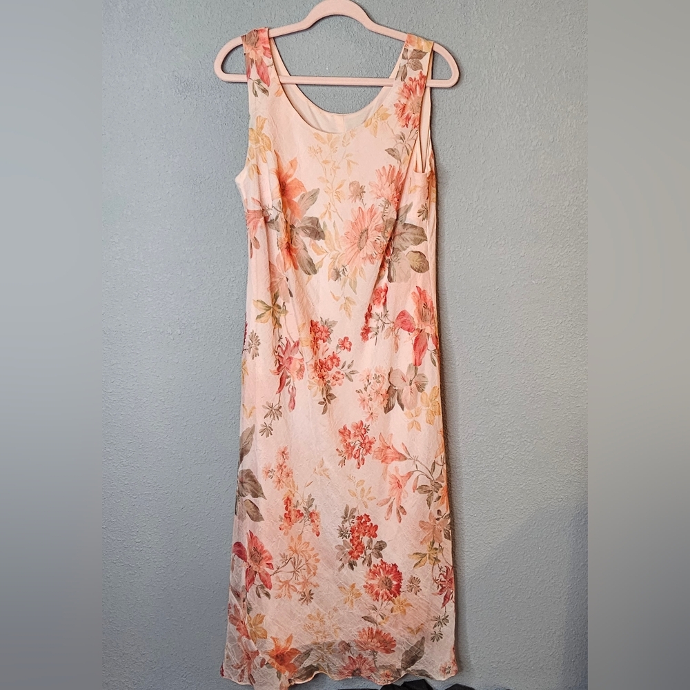 Vtg R&M Richards Dress Sz 16 Y2K Floral Fairy Peach Pink Summer‎ Wedding